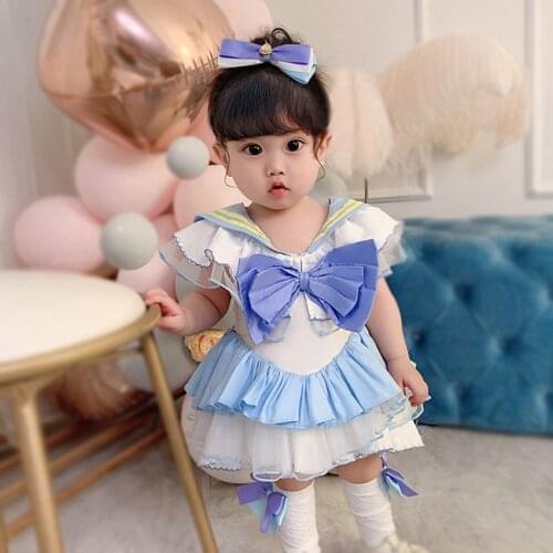 Kid Baby Toddler Girl Sailor Moon Halloween Party Cosplay Costume Blue Princess Lolita Tutu Dress Cute Summer Short Sleeve Dress