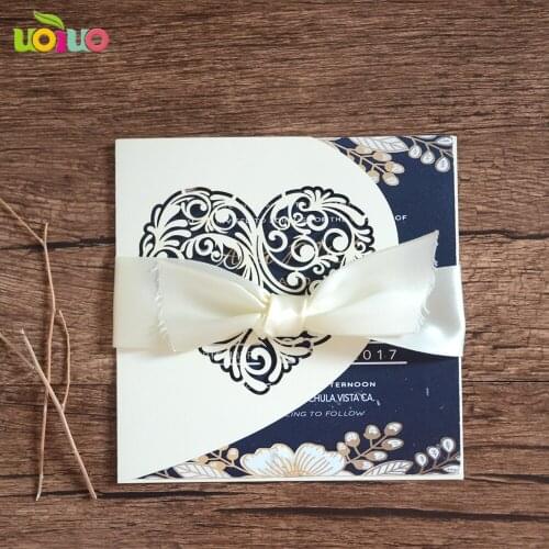 DIY customzied inc179 europe Wedding invitations Card,cream heart invitation card tie cream bow,print insert,envelope