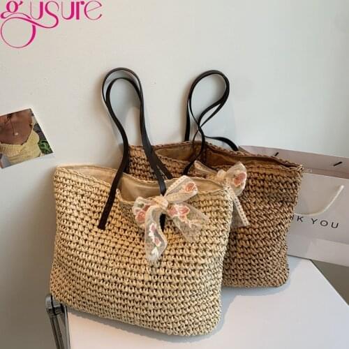 Gusure Designer Large Capacity Straw Bags for Women Wicker Woven Rattan Tote Bag Female Shoulder Bags Bali Beach Travel Handbag