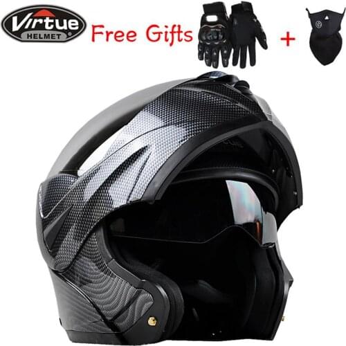 Best Sales Safe carbon fibre Moto racing Helmets Flip Up Helmet full Face helmet Double Lenses DOT