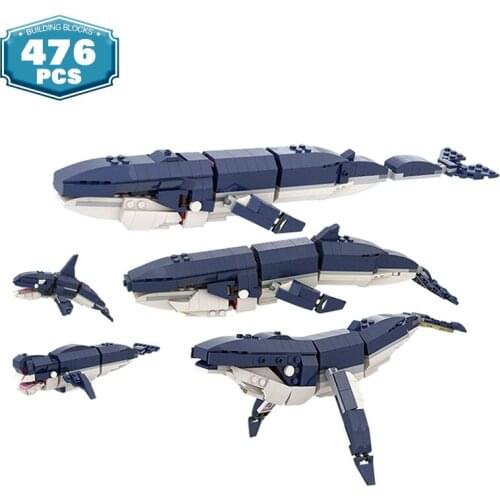 Moc Creator Expert Whale Animal 7 Forms Marine Life Building Block Friends Model Toys for Children Modular Shark Toys for Boys