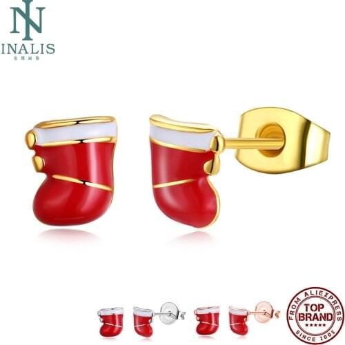 INALIS Zinc Alloy Cute Earrings For Women Personality 3 Colors Christmas Socks Stud Earring Fashion Jewelry Gift To Girlfriend