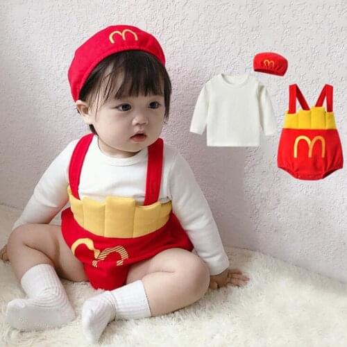 JYBIENBB Kawaii Summer Newborn Baby Girl Boy MacDonald Clothes Cool 3 Pieces Set With Hat For Kid Cute Cotton Bebes Bodysuit