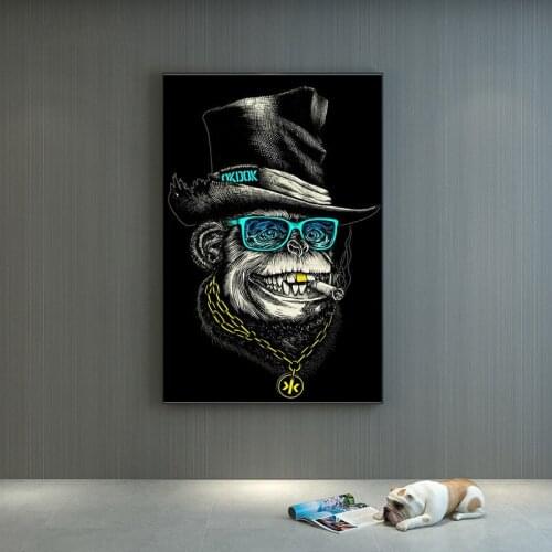 Funny smoking monkey canvas painting animal poster print wall art picture for living room home interior decoration painting