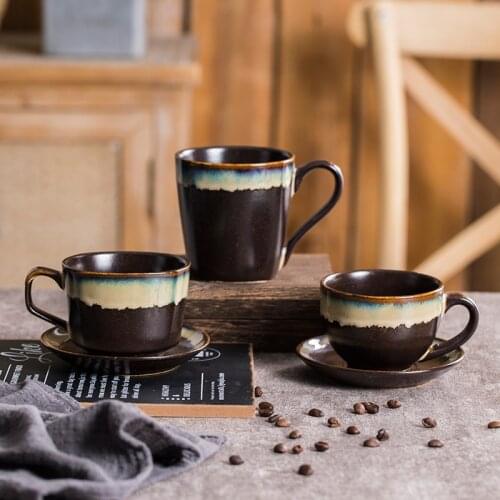 Retro Ceramic Saucer Set Office Tea Set Coffee Cup Home Drinking Tea with Handle Mug with Saucer Two-piece Set Starbucks Cup