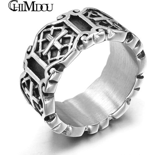 CHIMDOU Classic Retro Christian Jesus Stainless Steel Cross Ring Christian Believers Punk Rock Mens Rings Jewelry,AR464