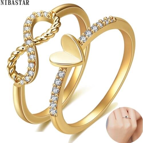 NIBASTAR Infinity Endless Love Heart Ring For Woman Twist Crystal Wedding Rings For Lady Simple Copper Jewelry Gift