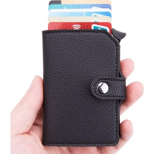 2019 Credit Card Holder Men And Women Metal RFID Card Holder Aluminium Box Fashion PU Leather Anti-theft Card Wallet