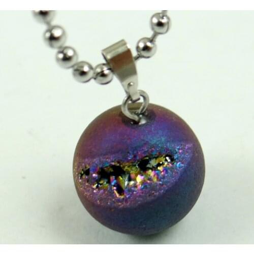 Natural Stone Round Onyxs Titanium Crystal Crystal tooth Beads charms chakra Pendants Necklace Jewelry Making 1PC Free Shipping