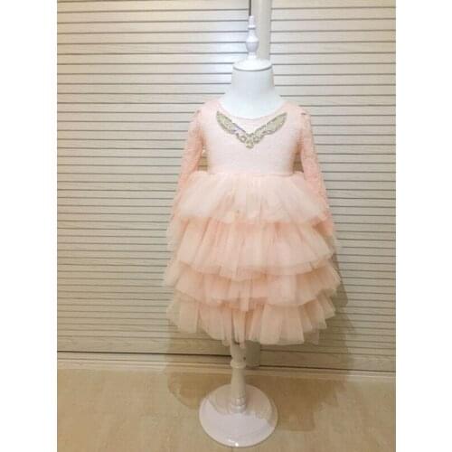 2018 Girls Toddler lace Long sleeve tutu princess dress , girls wedding dress , girls dresses , 5pcs/lot FC002