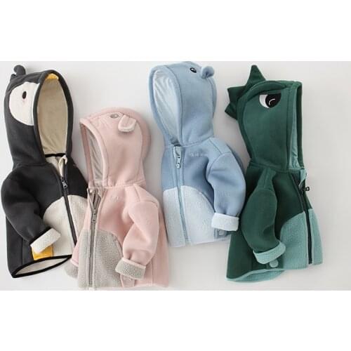 Autumn Winter Kids Dinosaur Jacket for Baby Fashion Baby Girls Boy Coat Double-sided Fleece Childrens Clothing 0-5Y