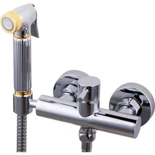Brass Hot & Cold bidet shower sprayer Water Valve Mixer with Holder + Hose sprayer Jet Tap Douche kit BD444