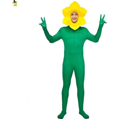 New Sunflower Costume Adult Men Fancy Dress With Yellow and Green Flower Costume Jumpsuit Funny Role Play For Carnival Party