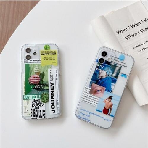 Cute Matcha Ice Cream Movie Pattern Phone Case for iPhone 12 Fashion Graffiti Label Soft Cover for iPhone 11/7/8/X/XR/XS/MAX