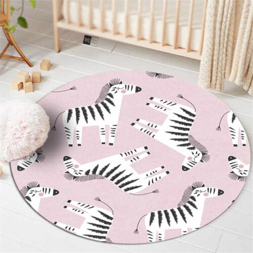 Cute Zebra Pink Girl Room Rug Round Play Mat Bedroom Carpet Animal Print Boys Childrens Rug Living Room Floor Mat Wahable