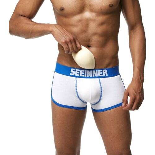 Mens fashion underwear Push-up Pad trunk boxers cotton sexy boy low waist underpants tigh short pants solid calzoncillos