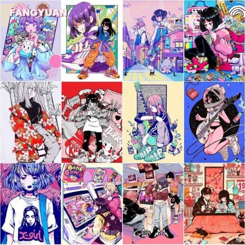 Diamond Painting Kit Gaming Room Playing Guitar Girls Illustration Mosaic Art Full Diamond Embroidery Home Decor Artwork Gift