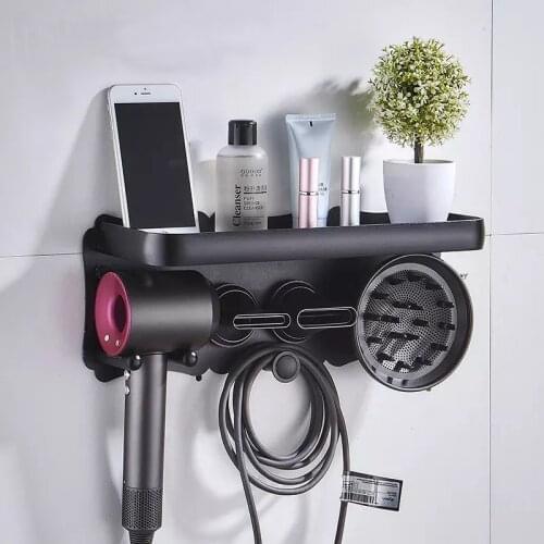 Black Aluminium Hairdryer Holder Wall Mounted Storage Rack Bathroom Shelf Dyson Supersonic Hair Dryer Organizer blower Stand