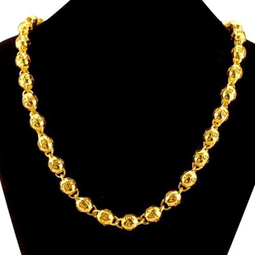 Real 18K Gold Plated Necklace for Mens Wedding Engagement Jewelry Fashion Solid Beads Chain Bangles Anniversary Birthday Gifts