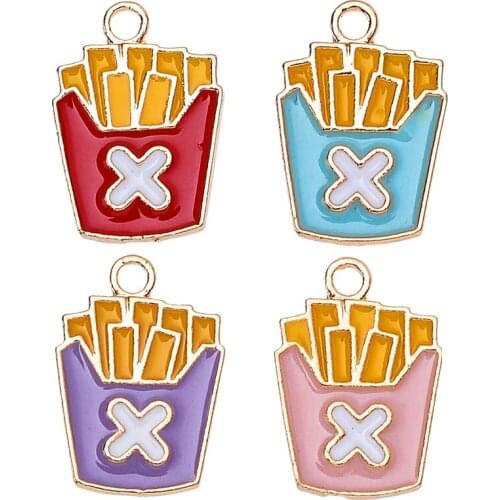 10pcs 13x18MM Creative Cartoon Fries Charms for Jewelry Making Gold Color Enamel Zinc Alloy Charms for Handmade Earring Supplies