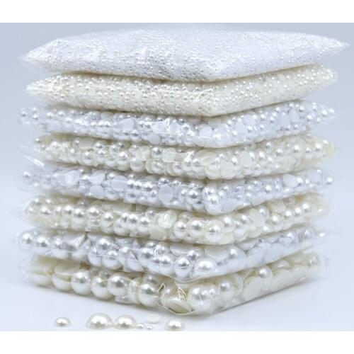 3/4/5/6/8/10/12/14/16mm Half Round White Ivory Acrylic Imitation Flatback Pearl Beads for Jewelry Making /Nail Art /Phone Dec