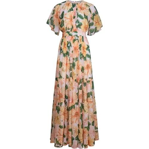 Plus Size 2021 Summer Fashion Runway Plus size Dress Women Floral Print Elegant Boho Holiday Party Maxi Long Dress