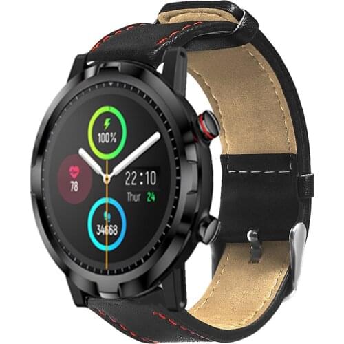 For Haylou-LS05S 22mm Red Watch Band Car Line Leather Strap Replacement Wristband Adjustable Smartwatch Strap Accessories