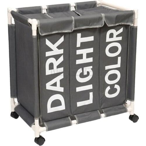 Rolling Laundry Basket Organizer 3 Grid Large Laundry Hamper Bin Waterproof Laundry Bags For Dirty Clothes Baskets with Wheels