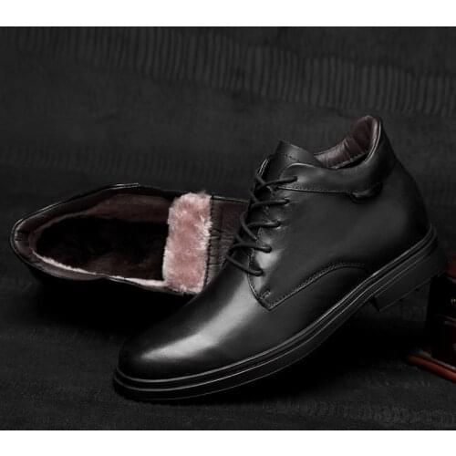 Autumn Winter Luxury Mens Boots Genuine Leather Business Casual Shoes Men Motorcycle Plush Fur Warm Snow Boots Big Size 37-47