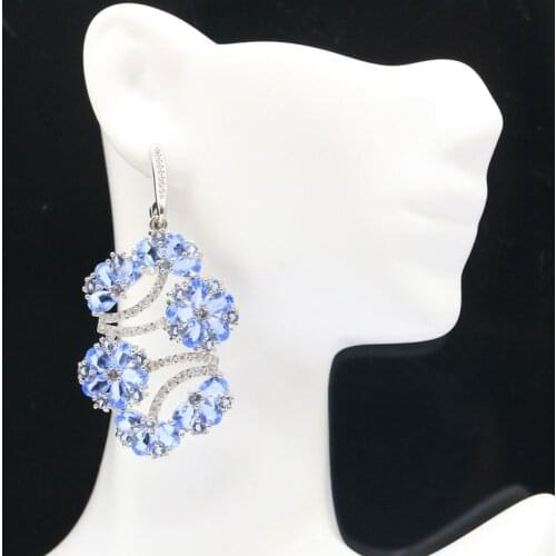 50x14mm Lovely Jewelry Set Silver Earrings For Women Created Peridot Pink Kunzite CZ Silver Pendant Earrings