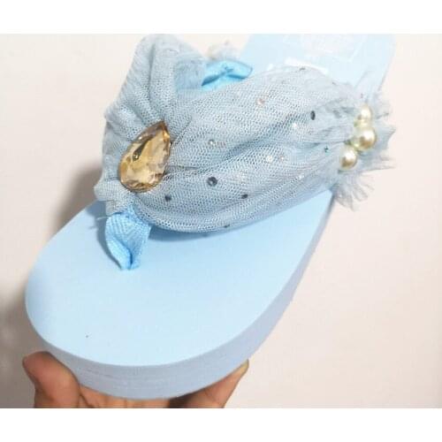 HAHAFLOWER Handmade Pearl Drill Angels Tears Dream Yarn Thick Bottom Slope and Flip flop Slippers Womens Slippers