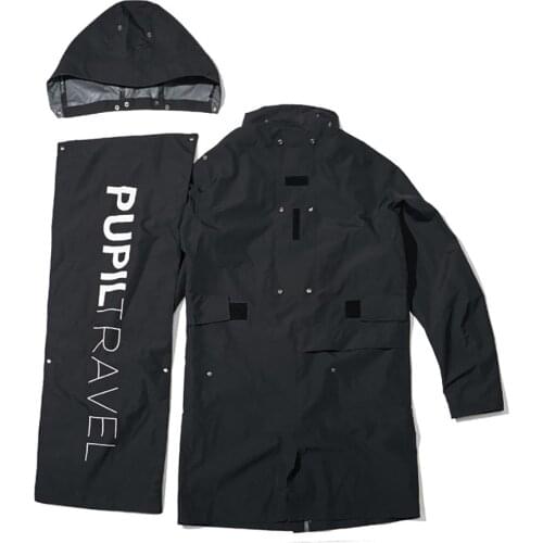 PUPIL TRAVEL PT1902 Black Techwear Water Resistant Convertible Coat Hip Hop Style Punk Windbreaker Streetwear