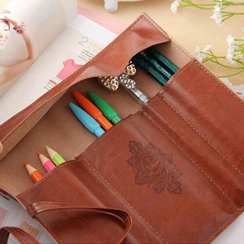 Vintage Pencil Bag Brown Pen Pencil Case Bag Storage Pouch for Pens Eraser Stationery School Student F6304