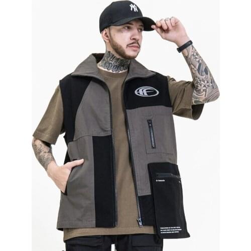 High quality mens standing collar casual vest men printed zipper up waistcoat