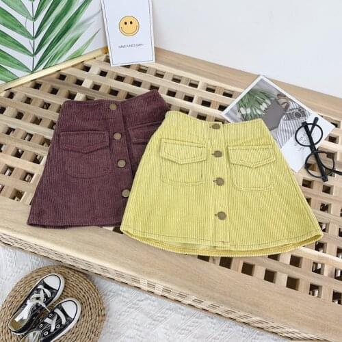 Childrens Clothing Autumn Winter New Baby Girls Skirts Kids Fashion Button Pocket Corduroy Skirt For Girl Toddlers Mini Skirt
