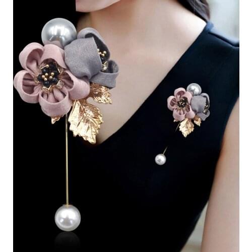 Korean Fashion Women Cloth Art Pearl Fabric Flower Brooch Pin Cardigan Shawl Pins and Brooches Coat Badge Jewelry Accessories