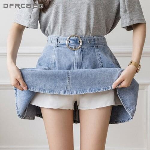 Streetwear Women Denim Cake Skirt Summer 2021 High Waist School Style Vintage Ladies Short Jeans Skater Skirts Black Gray