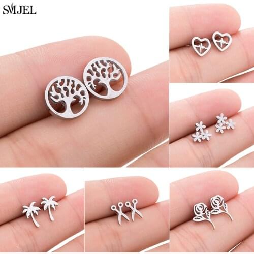 Bohemian Small Flower Life of Tree Earrings for Women 2021 Fashion Stainless Steel Jewelry Cactus Coconut Plant Earring Children