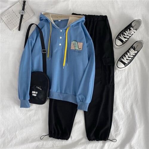 Women Hoodies Suit Cargo Pants Two Piece Set Long Sleeve Female Loose Outfits Casual Sportwear Tracksuit Autumn Winter 2021