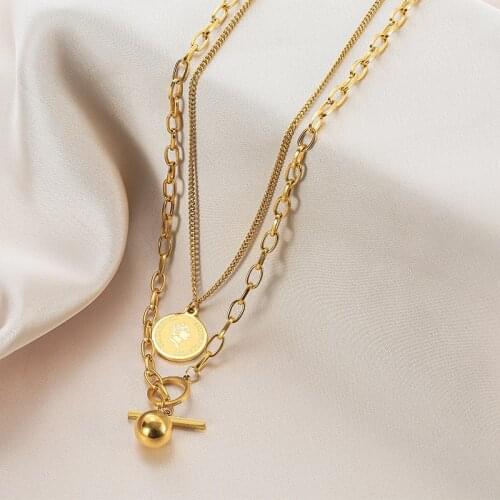 2021 New Gold Titanium Stainless Steel Necklace For Women Vintage Round Ball Coin Necklace Female Minimalist Jewelry Gift