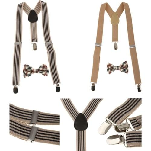 1 Set Lovely Kids Adjustable Clip-On Braces Boys Girls Y-Back Suspender Child High Elastic Belt With Bow Knot and Cap