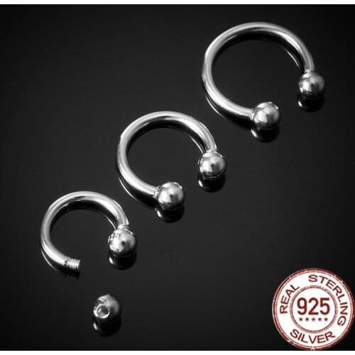 1PC Horseshoe Piercing 925 Sterling Silver Nose Septum Rings 16G Cartilage Helix Tragus Earring Smiley Bar BCR Circular Barbell