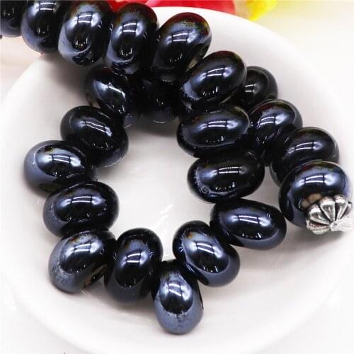 10Pcs Wholesale Black AB Colo Ceramic Beads Porcelain Spacer Charms European Style Snake Chain Pandora Bracelet Necklace Jewelry