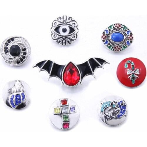 10pcs/lot New Snap Button Jewelry bat style 18mm Rhinestone Snap Buttons Fit Leather 18mm Snaps Button Bracelet Bangle