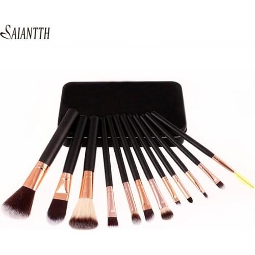 12pcs black Iron box makeup brushes sets professional facial eyes lip make up brush Soft flexible portable beauty maquiagem