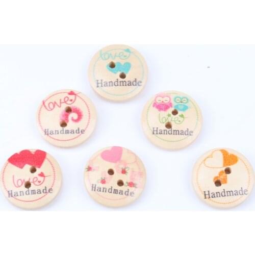 20mm 20pcs Mix Love Heart Pattern Round Wooden Buttons Handmade Accessories Decoration Sewing Scrapbooking Crafts DIY