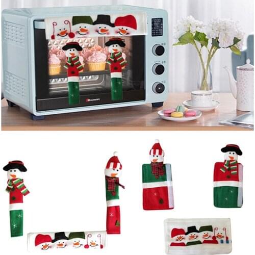 3pcs/set Kitchen Protective Christmas Microwave Oven Door Handle Knob Cloth Covers Santa Claus Refrigerator Handle Cover Decor