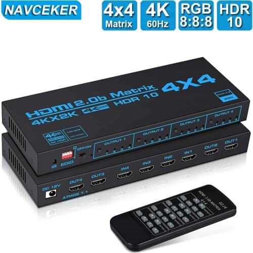 4x4 HDMI-compatible Matrix Switch Splitter with SPDIF & L/R 3.5mm HDR HDMI-compatible Switch 4x2 Support HDCP 2.2 ARC 3D 4K@60Hz