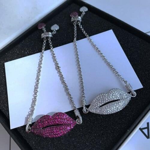 AAA Quality Fashion Sexy Lips Bracelet Micro Pave Premium Purple Red Zircon Crystals Charms Free Bracelet Bracelet for Women