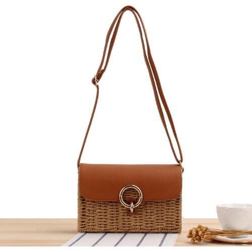 Aaby 2021 Newest Fashion Satchels Straw Bags For Women Ladies Shouler Crossbody Bag With Circle Lock And PU Cover Long Strap